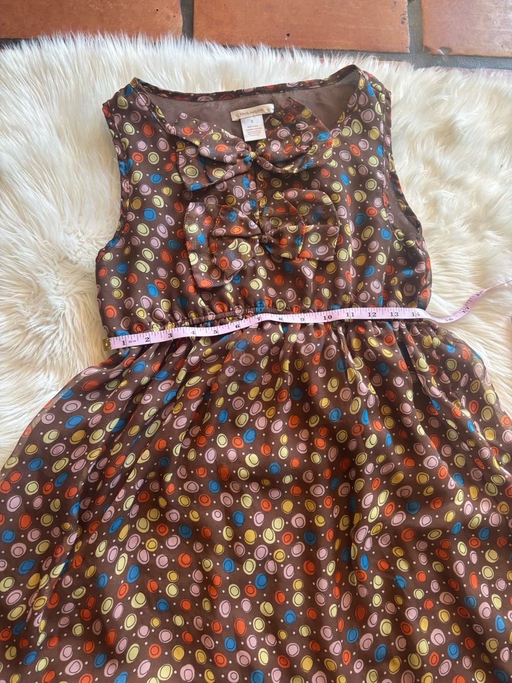 Brown Polka Dot Bow-Front Sleeveless Blouse